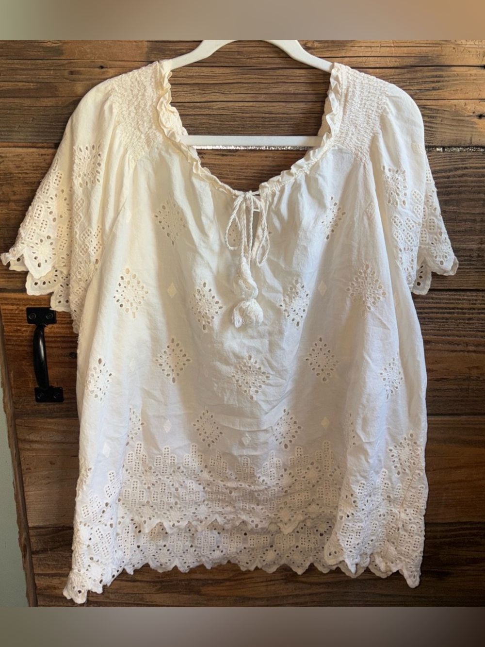 Adiva White Eyelet Tie-Front Peasant Blouse